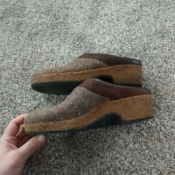 Haflinger Womens 41 Slip On Mule Clogs Wool Wedge Brown Tan - Picture 5 of 13